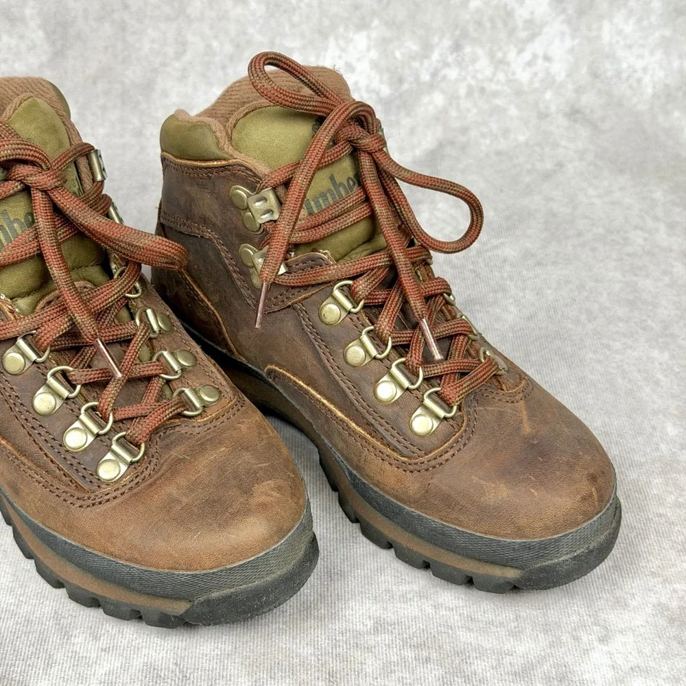 Timberland Euro Hiker Brown Leather Olive Green Boots Size 5M Women's Kids